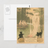 Carte Postale Citrouille fantôme Chat noir lutins (Devant / Derrière)