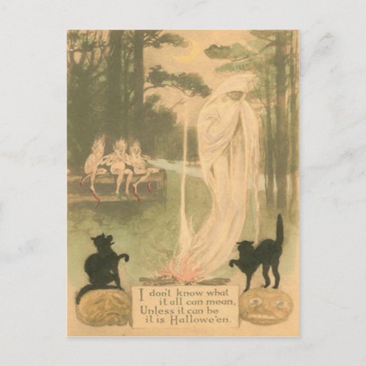 Carte Postale Citrouille fantôme Chat noir lutins (Devant)
