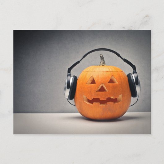 Carte Postale Citrouille Halloween Avec Casque Pour Musique (Devant)