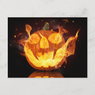 Carte Postale Citrouille Halloween avec flammes