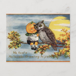 Carte postale Citrouille Halloween Owl Moon vintag