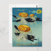 Carte Postale Citrouille Jack-o'-lantern Black Chat Sorcière (Devant / Derrière)