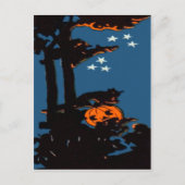 Carte Postale Citrouille Jack O' Lantern Chat Orange Noir (Devant)