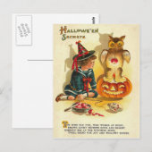 Carte Postale Citrouille Jack O Lantern Chouette Sorcière (Devant / Derrière)