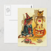 Carte Postale Citrouille Jack O Lantern Chouette Sorcière (Devant / Derrière)