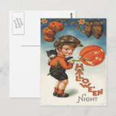 Carte Postale Citrouille Jack O Lantern Garçon Chat (Devant / Derrière)