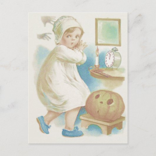 Carte Postale Citrouille Jack-o'-lantern Ghost fille mignonne (Devant)