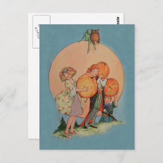 Carte Postale Citrouille Jack O Lantern Lutin Hibou Pirate (Devant / Derrière)