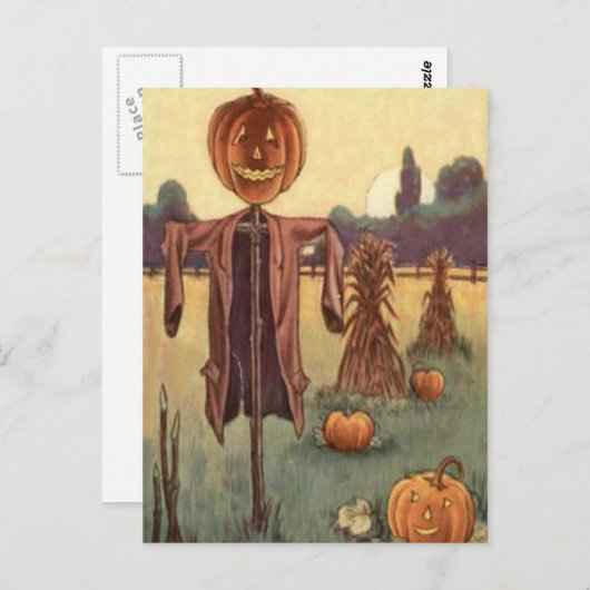 Carte Postale Citrouille Jack-o'-lantern Scarecrow (Devant / Derrière)