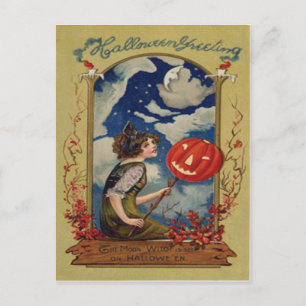 Carte Postale Citrouille Jack-o'-lantern Witch Moon