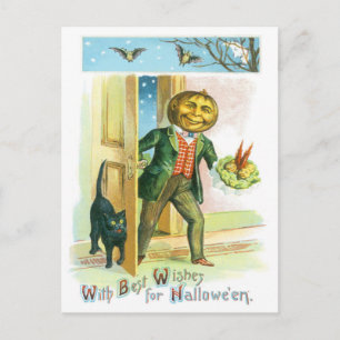 Carte Postale Citrouille Jack O Lanterne Chat Noir Chauve-souris