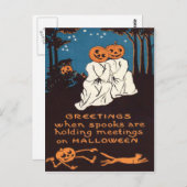 Carte Postale Citrouille Jack O' Lanterne Fantôme Chat Noir (Devant / Derrière)