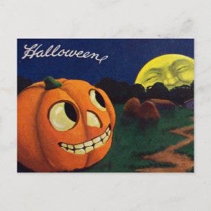 Carte Postale Citrouille Jack O Lanterne L'Homme Dans La Lune