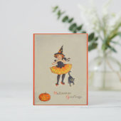 Carte Postale Citrouille Jack O Lanterne Sorcière Chat Noir (Debout devant)