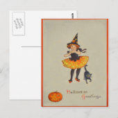 Carte Postale Citrouille Jack O Lanterne Sorcière Chat Noir (Devant / Derrière)