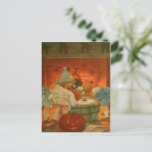Carte Postale Citrouille Lanterne Jack Bobbing Pomme Chat Noir (Debout devant)