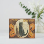 Carte Postale Citrouille Lanterne Jack Chat Noir Balai (Debout devant)