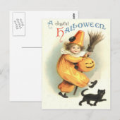 Carte Postale Citrouille Lanterne Jack Chat Noir Clown (Devant / Derrière)