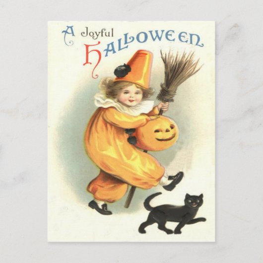 Carte Postale Citrouille Lanterne Jack Chat Noir Clown (Devant)
