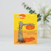 Carte Postale Citrouille Lanterne Jack Feuilles d'arbre (Debout devant)