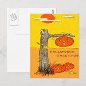 Carte Postale Citrouille Lanterne Jack Feuilles d'arbre (Devant / Derrière)