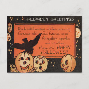 Carte Postale Citrouille Lanterne Jack Hibou Étoiles