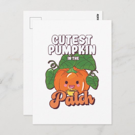 Carte Postale citrouille mignon dans le patch (Devant / Derrière)