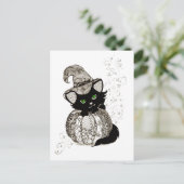 Carte Postale Citrouille noir Cat Green Eyes (Debout devant)