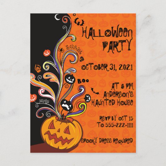 Carte Postale Citrouille noir orange Invitation de la fête d'Hal (Devant)