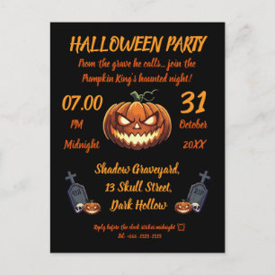 Carte Postale 🖤 Citrouille noir roi Halloween Invitation 🎃