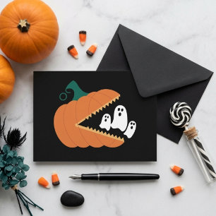 Carte Postale Citrouille orange drôle Fantômes mignons Halloween