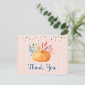 Carte Postale Citrouille orange sur Merci rose et Gold Stripes (Debout devant)