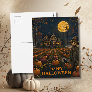 Carte Postale Citrouille Patch Épouvantail d'Halloween