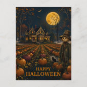 Carte Postale Citrouille Patch Épouvantail d'Halloween (Devant)