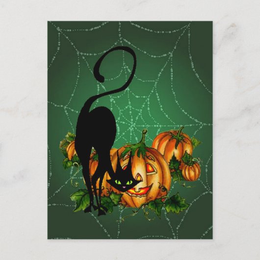 Carte Postale CITROUILLE PATCH, NOIR CAT & WEB par SHARON SHARPE (Devant)