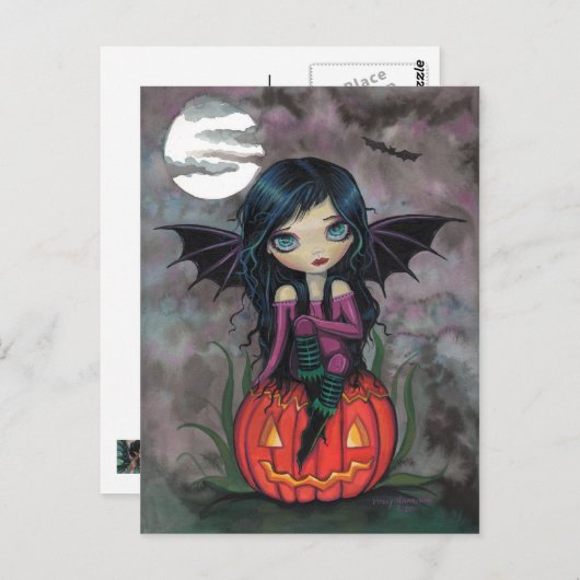 Carte postale citrouille PIxie Halloween (Devant / Derrière)