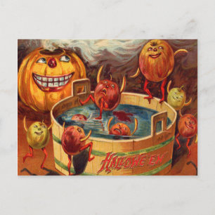 Carte Postale Citrouille pomme Jack O' Lantern souriante