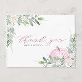 Carte Postale Citrouille rose et verdure Merci d'automne (Devant)