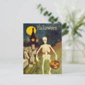 Carte postale citrouille squelette Halloween vinta (Debout devant)