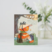 Carte Postale Citrouille tête de chat noir Jack O Lantern citrou (Debout devant)