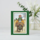 Carte Postale citrouille vintage chariot et dinde (Debout devant)