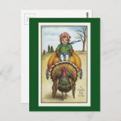 Carte Postale citrouille vintage chariot et dinde (Devant / Derrière)