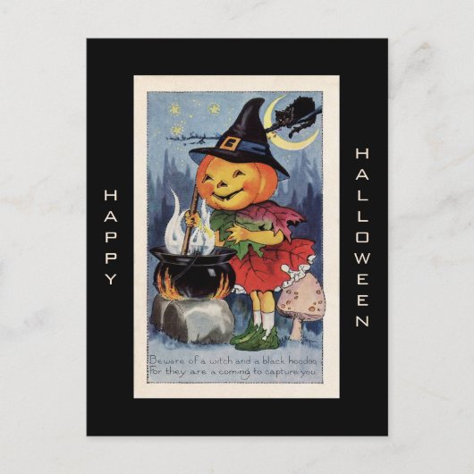 Carte Postale Citrouille vintage sorcière joyeuse Halloween (Devant)