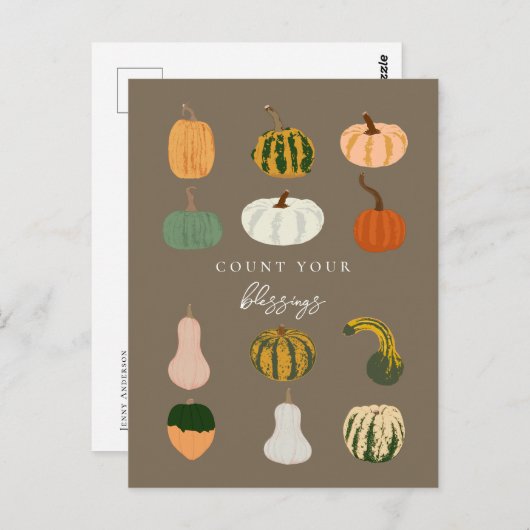Carte Postale Citrouilles Automne | Comptez vos bénédictions (Devant / Derrière)