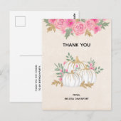 Carte Postale Citrouilles blanche et dorée aquarelle Merci (Devant / Derrière)