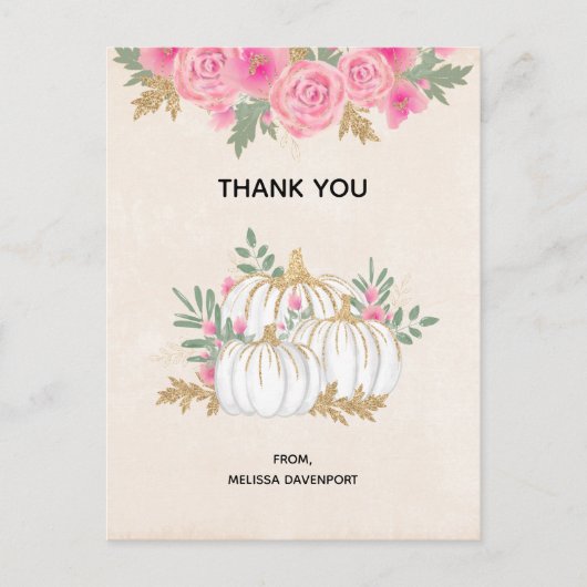 Carte Postale Citrouilles blanche et dorée aquarelle Merci (Devant)