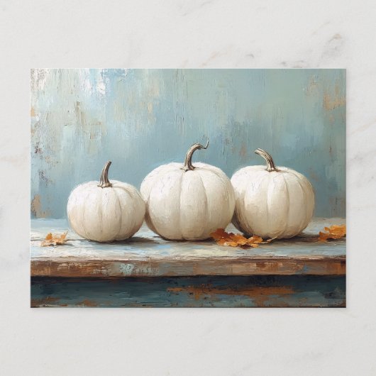 Carte Postale Citrouilles blancs sur table bleue Vintage (Devant)