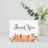 Carte Postale Citrouilles d'aquarelle et Merci Feuille d'érable (Debout devant)