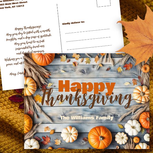 Carte Postale Citrouilles d'automne rustiques Bois bleu Action d