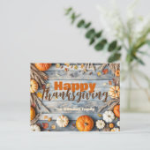 Carte Postale Citrouilles d'automne rustiques Bois bleu Action d (Debout devant)